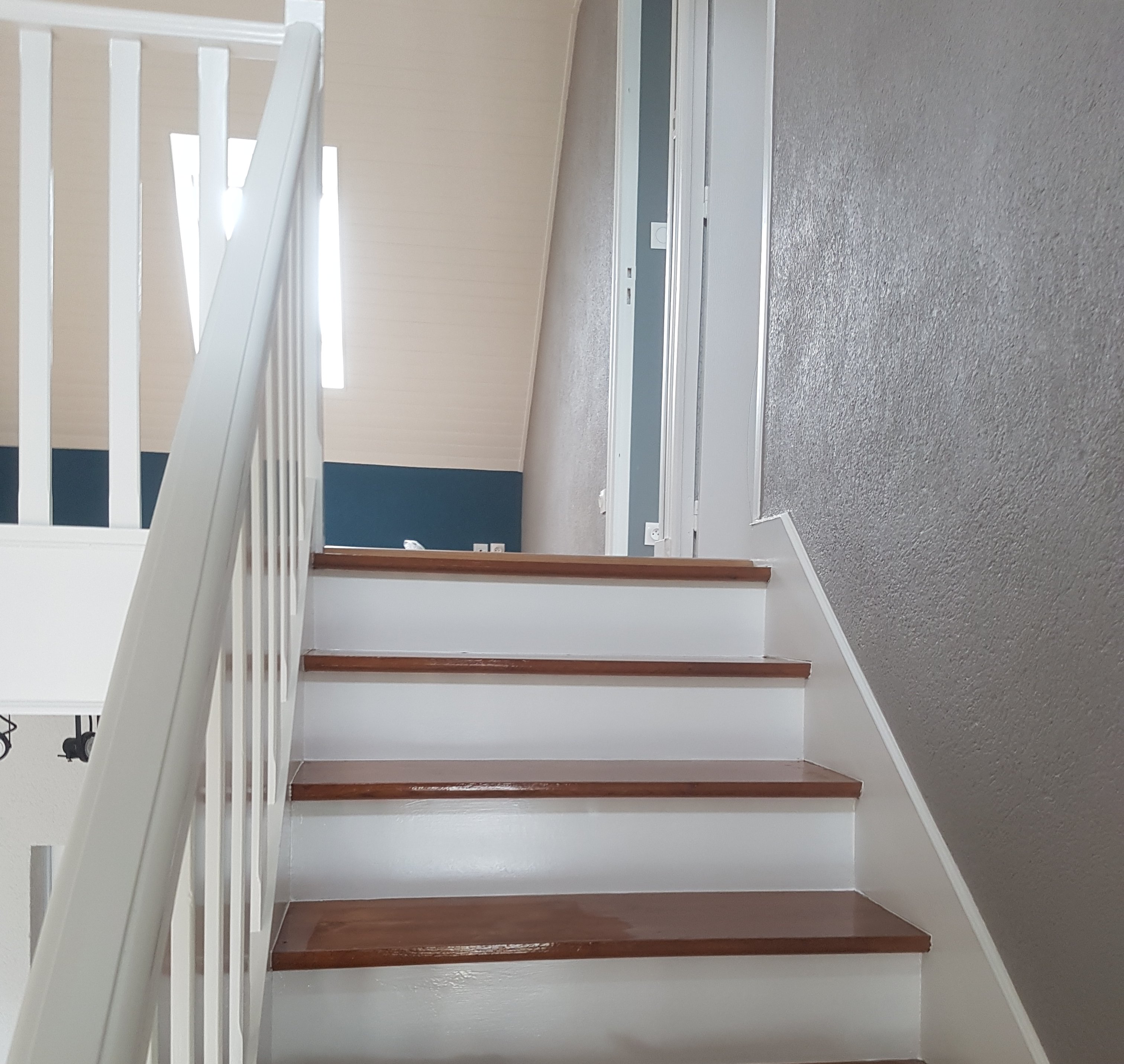 Rénovation d'un escalier bois et blanc à Poissy (78) : peinture, pose des  nouvelles marches et des contremarches, illumination de l'escalier - La  Maison Des Travaux